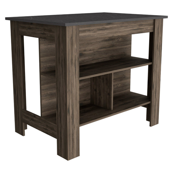 English Elm Kitchen Island With Spacious Top, Open Storage Shelves & Sturdy Legs – Dark Brown/Onix Finish B097132966