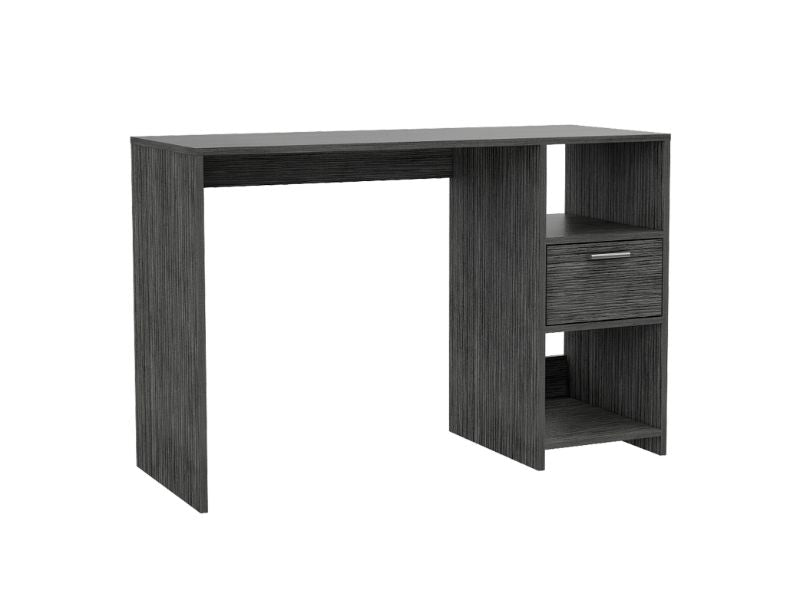English Elm Computer Desk With Storage Drawer & Open Shelves In Stylish Smokey Oak For Modern Home Offices B097133109