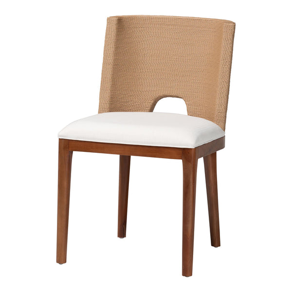 Baxton Studio Bali & Pari Norely Solid Mahogany Dining Chair with Handwoven Seagrass Back Norely-Light Brown-Banana Fiber-Cushion-DC