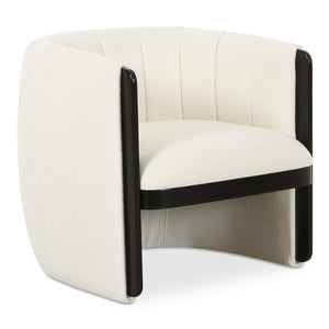 Moe's Home Francis Accent Chair - Exquisite Channel Detailing With Soft Textured Fabric And Striking Black Finish White Upholstery, 100% Polyester,Solid Birch Frame Oa-1001-18