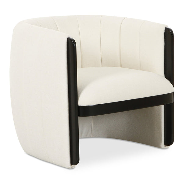 Moe's Home Francis Accent Chair - Exquisite Channel Detailing With Soft Textured Fabric And Striking Black Finish White Upholstery, 100% Polyester,Solid Birch Frame Oa-1001-18