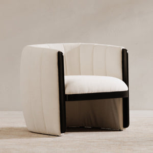 Moe's Home Francis Accent Chair - Exquisite Channel Detailing With Soft Textured Fabric And Striking Black Finish White Upholstery, 100% Polyester,Solid Birch Frame Oa-1001-18