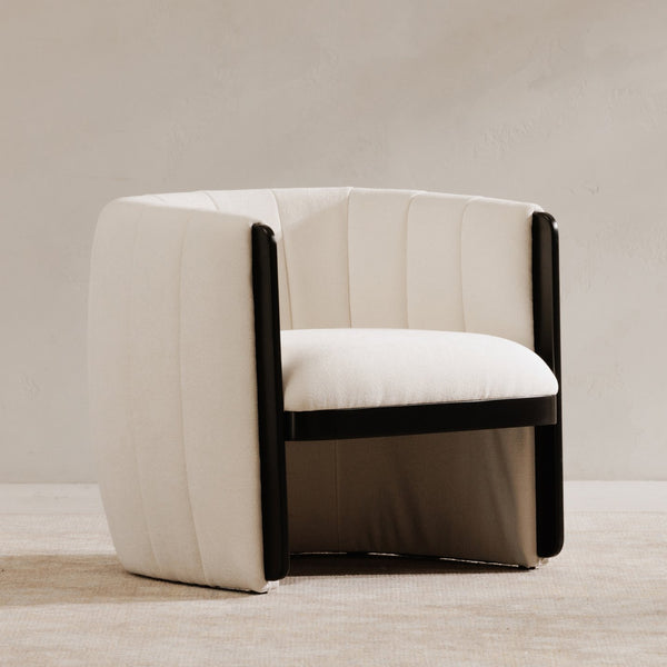 Moe's Home Francis Accent Chair - Exquisite Channel Detailing With Soft Textured Fabric And Striking Black Finish White Upholstery, 100% Polyester,Solid Birch Frame Oa-1001-18