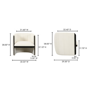 Moe's Home Francis Accent Chair - Exquisite Channel Detailing With Soft Textured Fabric And Striking Black Finish White Upholstery, 100% Polyester,Solid Birch Frame Oa-1001-18