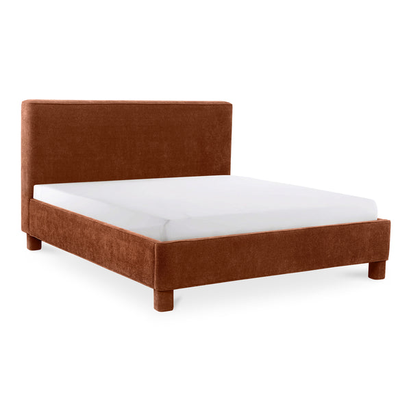 Moe's Home Ichigo Bed - Modern Comfort With Rounded Edges And Generous Headboard For Stylish Bedroom Decor Orange Upholstery, 100% Polyester,Wood Frame, Plywood Oa-1002-12-0