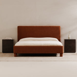 Moe's Home Ichigo Bed - Modern Comfort With Rounded Edges And Generous Headboard For Stylish Bedroom Decor Orange Upholstery, 100% Polyester,Wood Frame, Plywood Oa-1002-12-0