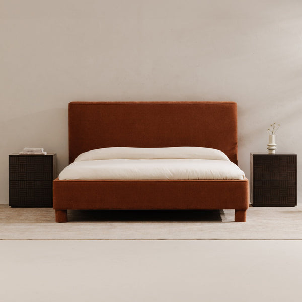 Moe's Home Ichigo Bed - Modern Comfort With Rounded Edges And Generous Headboard For Stylish Bedroom Decor Orange Upholstery, 100% Polyester,Wood Frame, Plywood Oa-1002-12-0