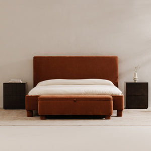 Moe's Home Ichigo Bed - Modern Comfort With Rounded Edges And Generous Headboard For Stylish Bedroom Decor Orange Upholstery, 100% Polyester,Wood Frame, Plywood Oa-1002-12-0