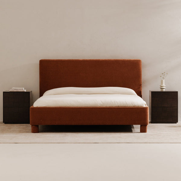 Moe's Home Ichigo Bed - Modern Comfort With Rounded Edges And Generous Headboard For Stylish Bedroom Decor Orange Upholstery, 100% Polyester,Wood Frame, Plywood Oa-1003-12-0