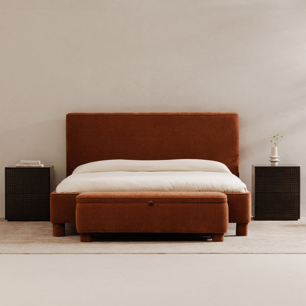 Moe's Home Ichigo Bed - Modern Comfort With Rounded Edges And Generous Headboard For Stylish Bedroom Decor Orange Upholstery, 100% Polyester,Wood Frame, Plywood Oa-1003-12-0