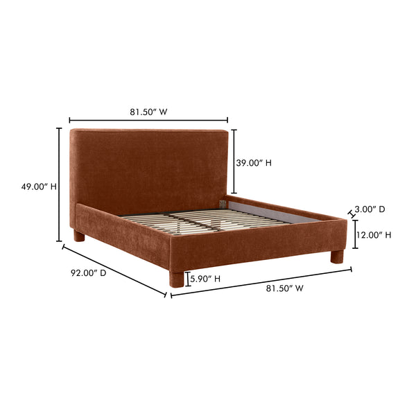Moe's Home Ichigo Bed - Modern Comfort With Rounded Edges And Generous Headboard For Stylish Bedroom Decor Orange Upholstery, 100% Polyester,Wood Frame, Plywood Oa-1003-12-0