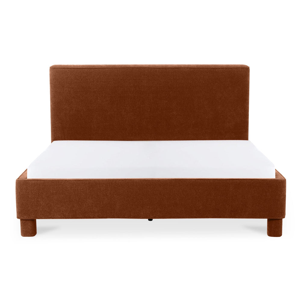 Moe's Home Ichigo Bed - Modern Comfort With Rounded Edges And Generous Headboard For Stylish Bedroom Decor Orange Upholstery, 100% Polyester,Wood Frame, Plywood Oa-1003-12-0