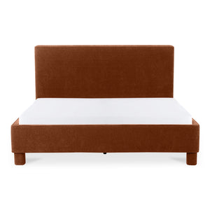 Moe's Home Ichigo Bed - Modern Comfort With Rounded Edges And Generous Headboard For Stylish Bedroom Decor Orange Upholstery, 100% Polyester,Wood Frame, Plywood Oa-1003-12-0