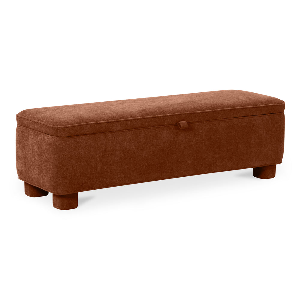 Moe's Home Ichigo Storage Bench - Soft-touch Upholstered Seat With Hidden Storage For Stylish Home Organization Orange Upholstery, 100% Polyester,Wood Frame, Plywood Oa-1004-12