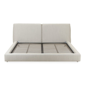 Moe's Home Zeppelin Bed - 70s Inspired Low-slung Design With Floating Base And Plush Foam Headboard Comfort White Upholstery, 97% Polyester,3% Linen,Wood Frame, Plywood Oa-1005-29-0