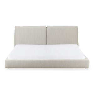 Moe's Home Zeppelin Bed - 70s Inspired Low-slung Design With Floating Base And Plush Foam Headboard Comfort White Upholstery, 97% Polyester,3% Linen,Wood Frame, Plywood Oa-1005-29-0