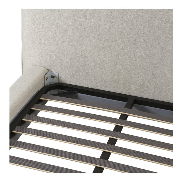 Moe's Home Zeppelin Bed - 70s Inspired Low-slung Design With Floating Base And Plush Foam Headboard Comfort White Upholstery, 97% Polyester,3% Linen,Wood Frame, Plywood Oa-1005-29-0