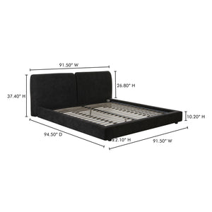 Moe's Home Zeppelin Bed - 70s Inspired Low-slung Design With Floating Base And Plush Foam Headboard Comfort Black Upholstery, 100% Polyester,Wood Frame, Plywood Oa-1006-02-0