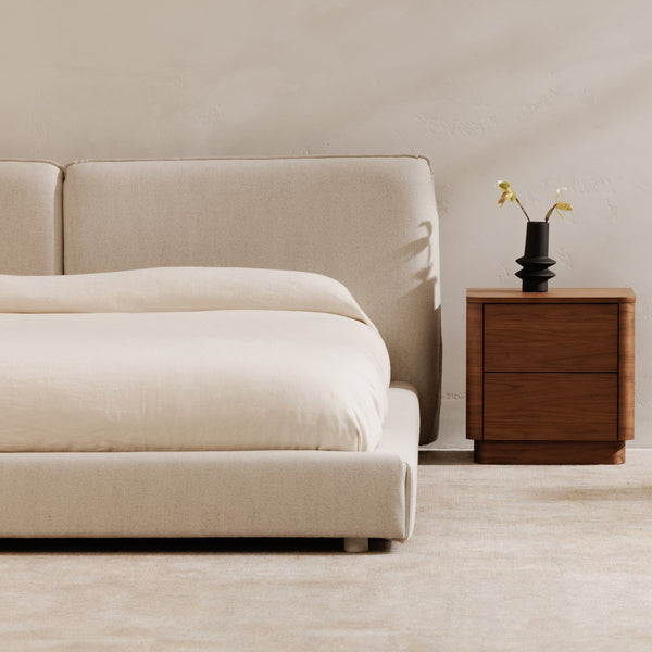 Moe's Home Zeppelin Bed - 70s Inspired Low-slung Design With Floating Base And Plush Foam Headboard Comfort Black Upholstery, 97% Polyester,3% Linen,Wood Frame, Plywood Oa-1006-29-0