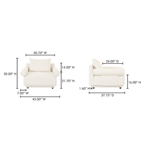 Moe's Home Rosello Armchair - Stylish Transitional Seating With Textured Fabric, Eco-friendly Design & Comfort White Upholstery, 30% Recycled Polyester,70% Polyester,Plywood Frame Oa-1007-18