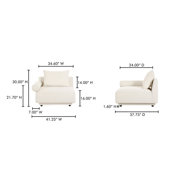 Moe's Home Rosello Modular Sectional Sofa: Stylish, Sustainable Comfort With Versatile Design For Any Space White Upholstery, 30% Recycled Polyester,70% Polyester,Plywood Frame Oa-1008-18