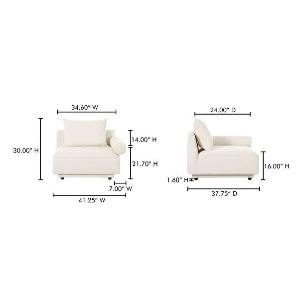 Moe's Home Rosello Modular Sectional Sofa: Stylish, Sustainable Comfort With Versatile Design For Any Space White Upholstery, 30% Recycled Polyester,70% Polyester,Plywood Frame Oa-1009-18