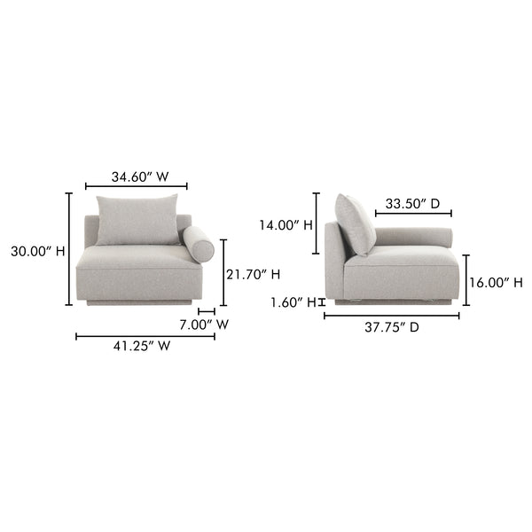 Moe's Home Rosello Modular Sectional Sofa: Stylish, Sustainable Comfort With Versatile Design For Any Space Grey Upholstery, 30% Recycled Polyester,70% Polyester,Plywood Frame Oa-1009-29
