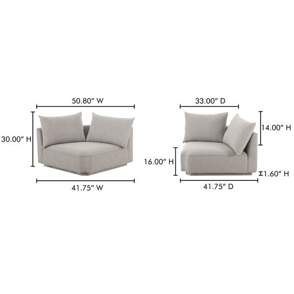 Moe's Home Rosello Modular Sectional Sofa: Stylish, Sustainable Comfort With Versatile Design For Any Space Grey Upholstery, 30% Recycled Polyester,70% Polyester,Plywood Frame Oa-1011-29