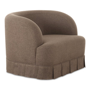 Moe's Home Maren Swivel Chair - Elegant Upholstered Design With Vintage Pleat Base And Soft Curved Aesthetics Brown Upholstery, 100% Polyester,Plywood Frame Oa-1013-03