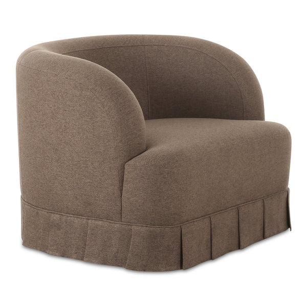 Moe's Home Maren Swivel Chair - Elegant Upholstered Design With Vintage Pleat Base And Soft Curved Aesthetics Brown Upholstery, 100% Polyester,Plywood Frame Oa-1013-03
