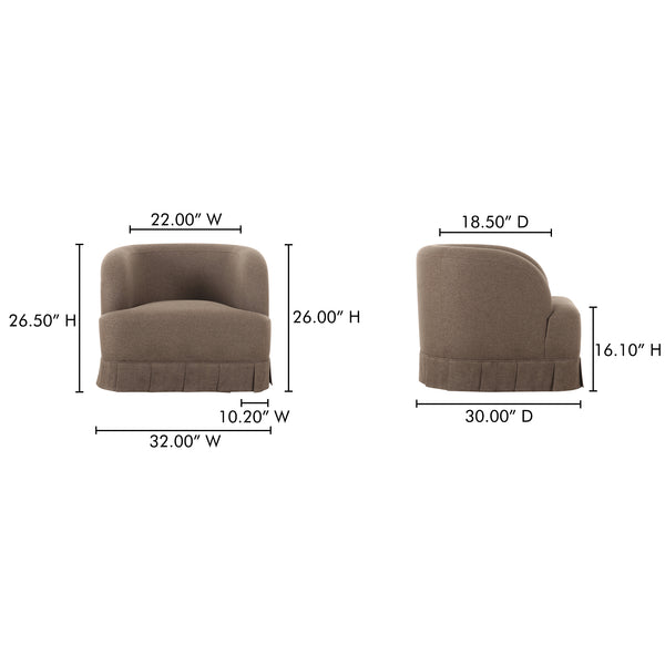 Moe's Home Maren Swivel Chair - Elegant Upholstered Design With Vintage Pleat Base And Soft Curved Aesthetics Brown Upholstery, 100% Polyester,Plywood Frame Oa-1013-03