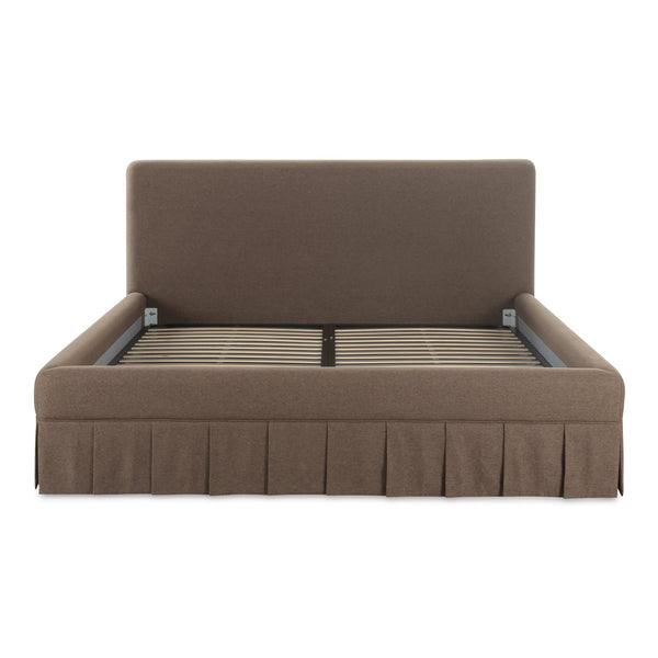 Moe's Home Maren Bed: Elegant Upholstered Design With Vintage Finesse, Soft Curves, And Supportive Slats Brown Upholstery, 100% Polyester,Plywood Frame Oa-1015-03-0