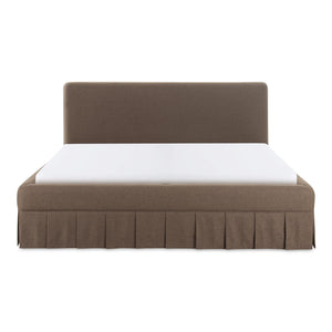 Moe's Home Maren Bed: Elegant Upholstered Design With Vintage Finesse, Soft Curves, And Supportive Slats Brown Upholstery, 100% Polyester,Plywood Frame Oa-1015-03-0
