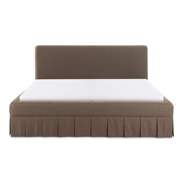 Moe's Home Maren Bed: Elegant Upholstered Design With Vintage Finesse, Soft Curves, And Supportive Slats Brown Upholstery, 100% Polyester,Plywood Frame Oa-1015-03-0