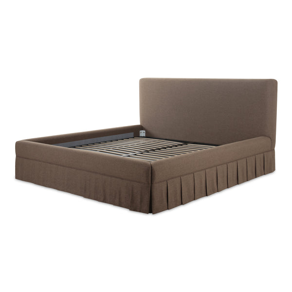 Moe's Home Maren Bed: Elegant Upholstered Design With Vintage Finesse, Soft Curves, And Supportive Slats Brown Upholstery, 100% Polyester,Plywood Frame Oa-1016-03-0