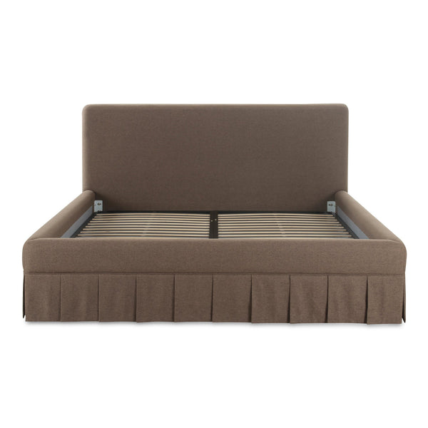 Moe's Home Maren Bed: Elegant Upholstered Design With Vintage Finesse, Soft Curves, And Supportive Slats Brown Upholstery, 100% Polyester,Plywood Frame Oa-1016-03-0