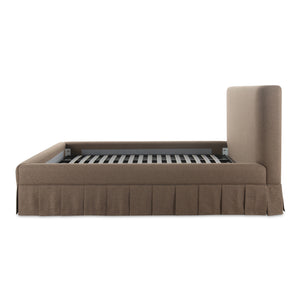 Moe's Home Maren Bed: Elegant Upholstered Design With Vintage Finesse, Soft Curves, And Supportive Slats Brown Upholstery, 100% Polyester,Plywood Frame Oa-1016-03-0