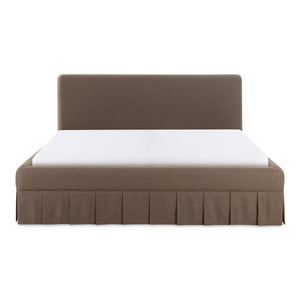 Moe's Home Maren Bed: Elegant Upholstered Design With Vintage Finesse, Soft Curves, And Supportive Slats Brown Upholstery, 100% Polyester,Plywood Frame Oa-1016-03-0