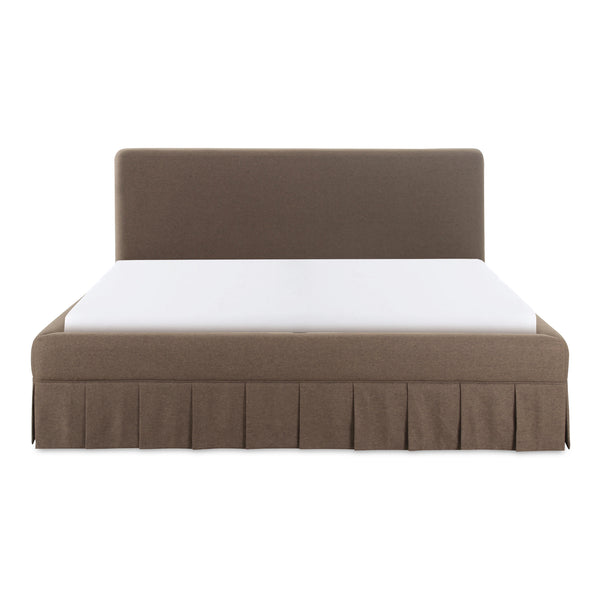Moe's Home Maren Bed: Elegant Upholstered Design With Vintage Finesse, Soft Curves, And Supportive Slats Brown Upholstery, 100% Polyester,Plywood Frame Oa-1016-03-0