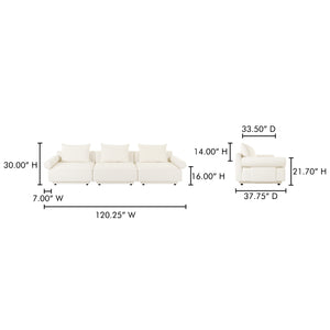 Moe's Home Rosello Modular Sofa - Chic, Sustainable Seating With Textured Fabric & Eco-friendly Design White Upholstery, 30% Recycled Polyester,70% Polyester,Plywood Frame Oa-1017-18