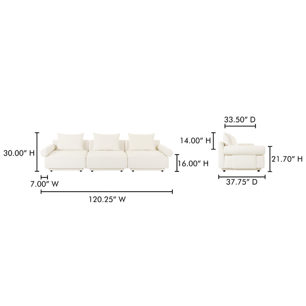 Moe's Home Rosello Modular Sofa - Chic, Sustainable Seating With Textured Fabric & Eco-friendly Design White Upholstery, 30% Recycled Polyester,70% Polyester,Plywood Frame Oa-1017-18