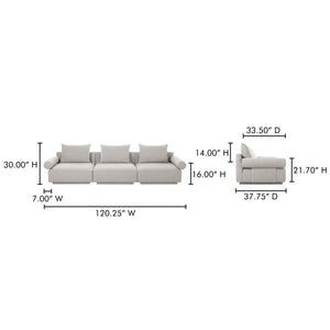 Moe's Home Rosello Modular Sofa - Chic, Sustainable Seating With Textured Fabric & Eco-friendly Design Grey Upholstery, 30% Recycled Polyester,70% Polyester,Plywood Frame Oa-1017-29