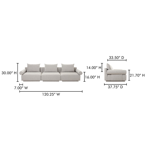 Moe's Home Rosello Modular Sofa - Chic, Sustainable Seating With Textured Fabric & Eco-friendly Design Grey Upholstery, 30% Recycled Polyester,70% Polyester,Plywood Frame Oa-1017-29