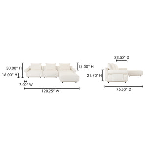 Moe's Home Rosello Modular Sectional Sofa - Eco-friendly Design With Versatile Comfort And Stylish Textured Fabric White Upholstery, 30% Recycled Polyester,70% Polyester,Plywood Frame Oa-1018-18