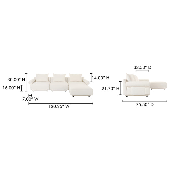 Moe's Home Rosello Modular Sectional Sofa - Eco-friendly Design With Versatile Comfort And Stylish Textured Fabric White Upholstery, 30% Recycled Polyester,70% Polyester,Plywood Frame Oa-1018-18