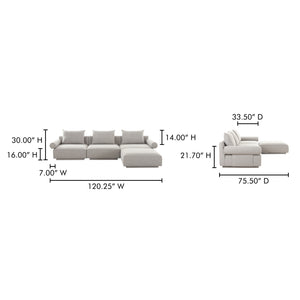 Moe's Home Rosello Modular Sectional Sofa - Eco-friendly Design With Versatile Comfort And Stylish Textured Fabric Grey Upholstery, 30% Recycled Polyester,70% Polyester,Plywood Frame Oa-1018-29