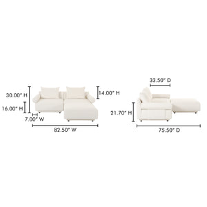 Moe's Home Rosello Modular Sectional Sofa - Eco-friendly Design With Versatile Comfort And Stylish Textured Fabric White Upholstery, 30% Recycled Polyester,70% Polyester,Plywood Frame Oa-1019-18