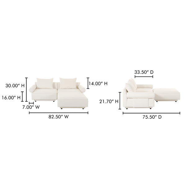 Moe's Home Rosello Modular Sectional Sofa - Eco-friendly Design With Versatile Comfort And Stylish Textured Fabric White Upholstery, 30% Recycled Polyester,70% Polyester,Plywood Frame Oa-1019-18