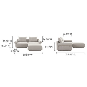 Moe's Home Rosello Modular Sectional Sofa - Eco-friendly Design With Versatile Comfort And Stylish Textured Fabric Grey Upholstery, 30% Recycled Polyester,70% Polyester,Plywood Frame Oa-1019-29