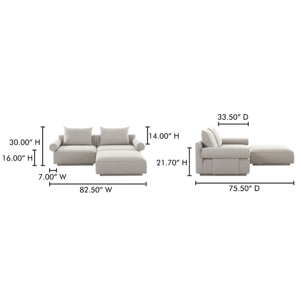 Moe's Home Rosello Modular Sectional Sofa - Eco-friendly Design With Versatile Comfort And Stylish Textured Fabric Grey Upholstery, 30% Recycled Polyester,70% Polyester,Plywood Frame Oa-1019-29